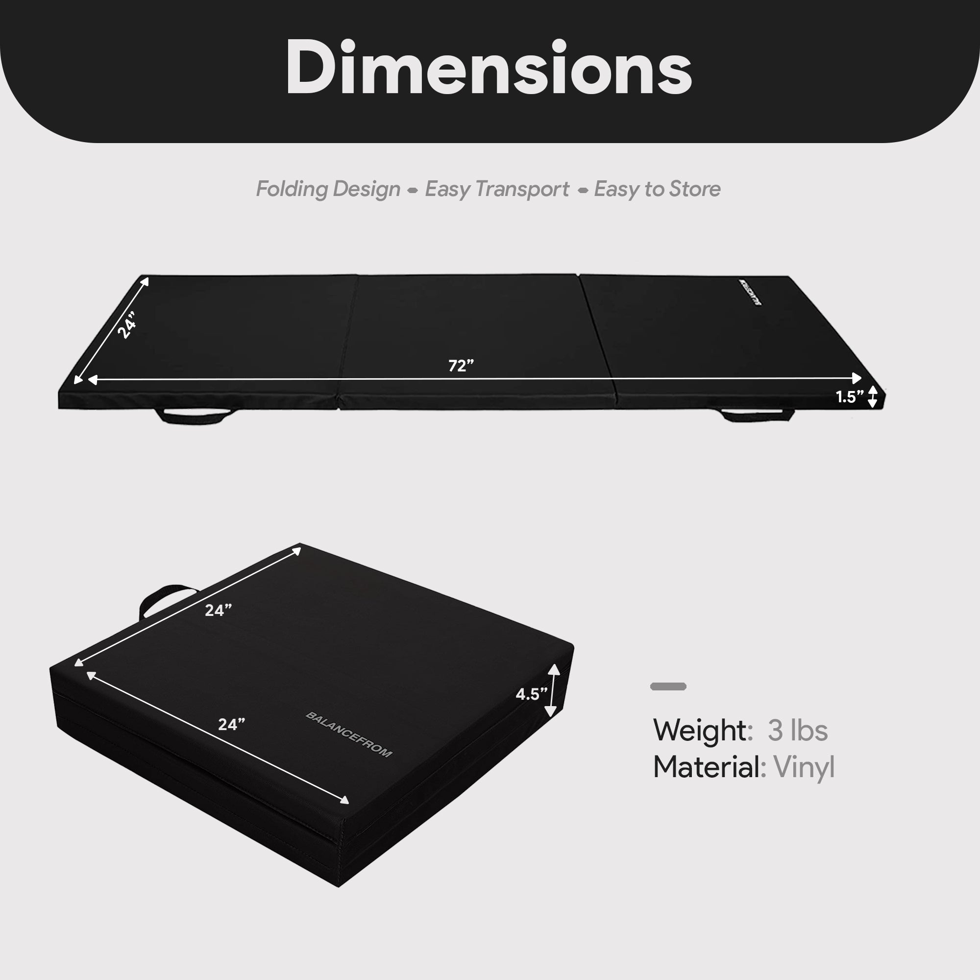 BalanceFrom Fitness GoGym 6'x2'x1.5" Folding Exercise Gym Mat, Black (Open Box) - VMInnovations