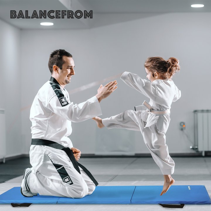 BalanceFrom Fitness GoGym 6' x 2' x 1.5" Folding 3 Panel Exercise Gym Mat, Blue - VMInnovations