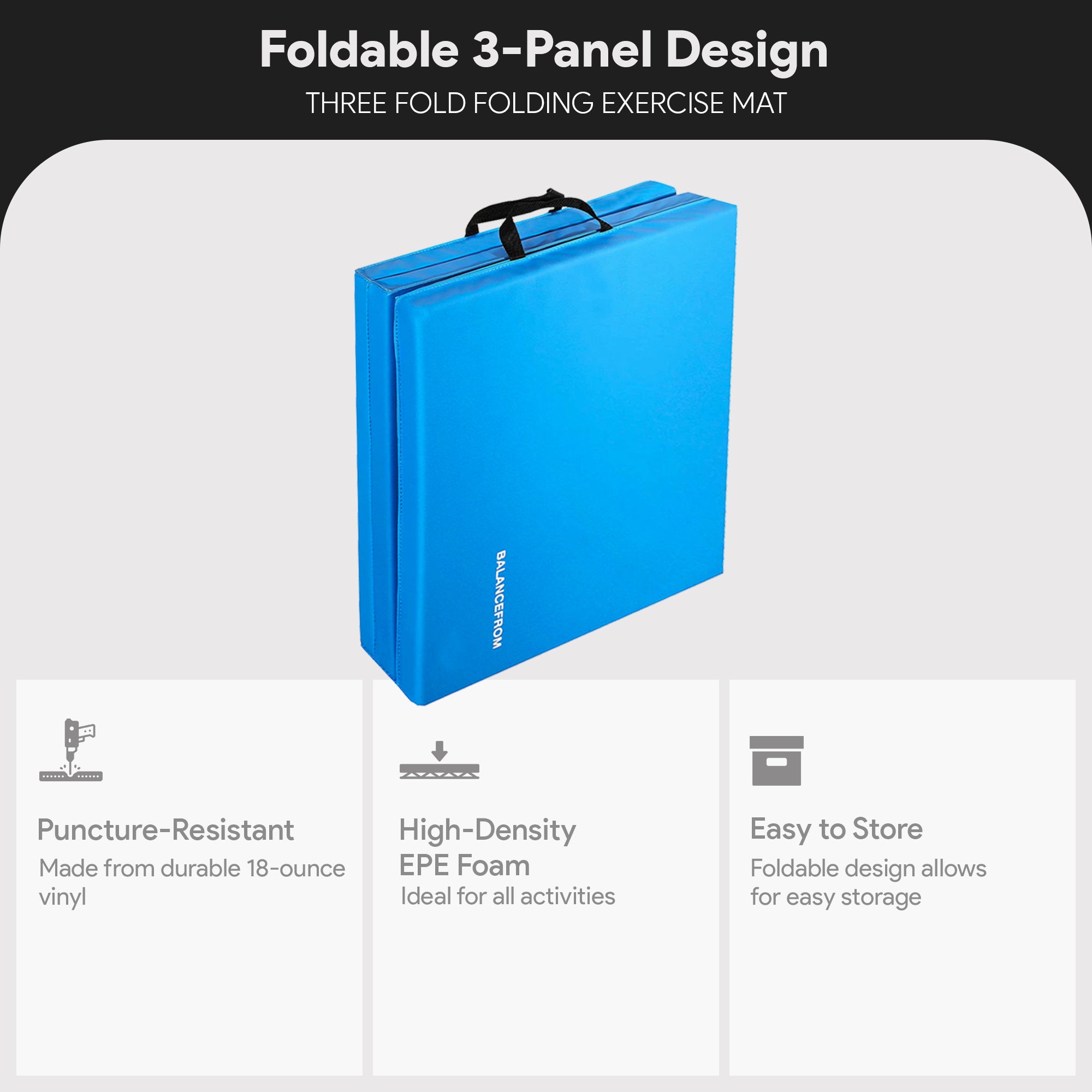 BalanceFrom GoGym 6' x 2' x 1.5" Folding 3 Panel Exercise Gym Mat, Blue (Used) - VMInnovations