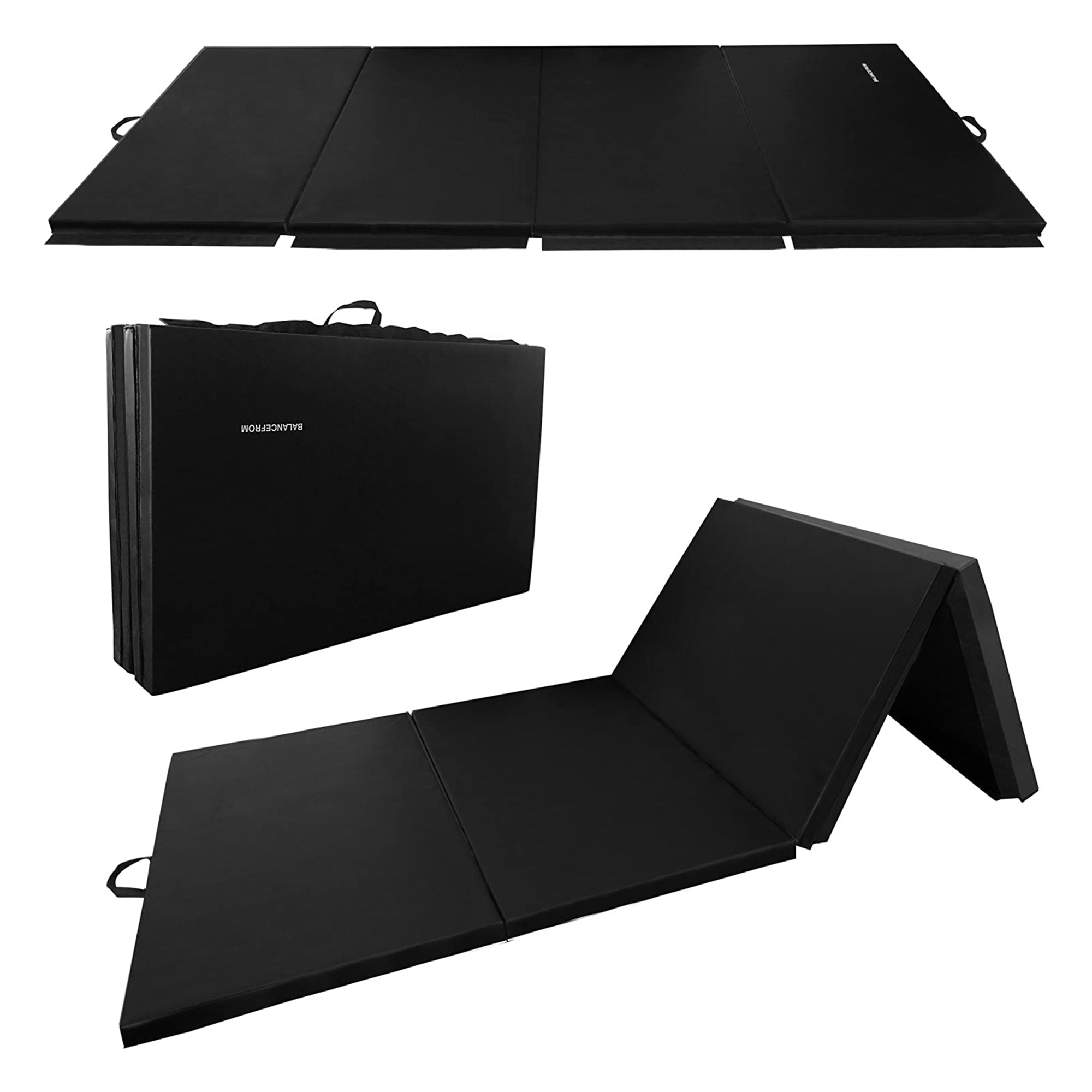 BalanceFrom Fitness 120x48in All Purpose Folding Gymnastics Mat, Black (4 Pack)