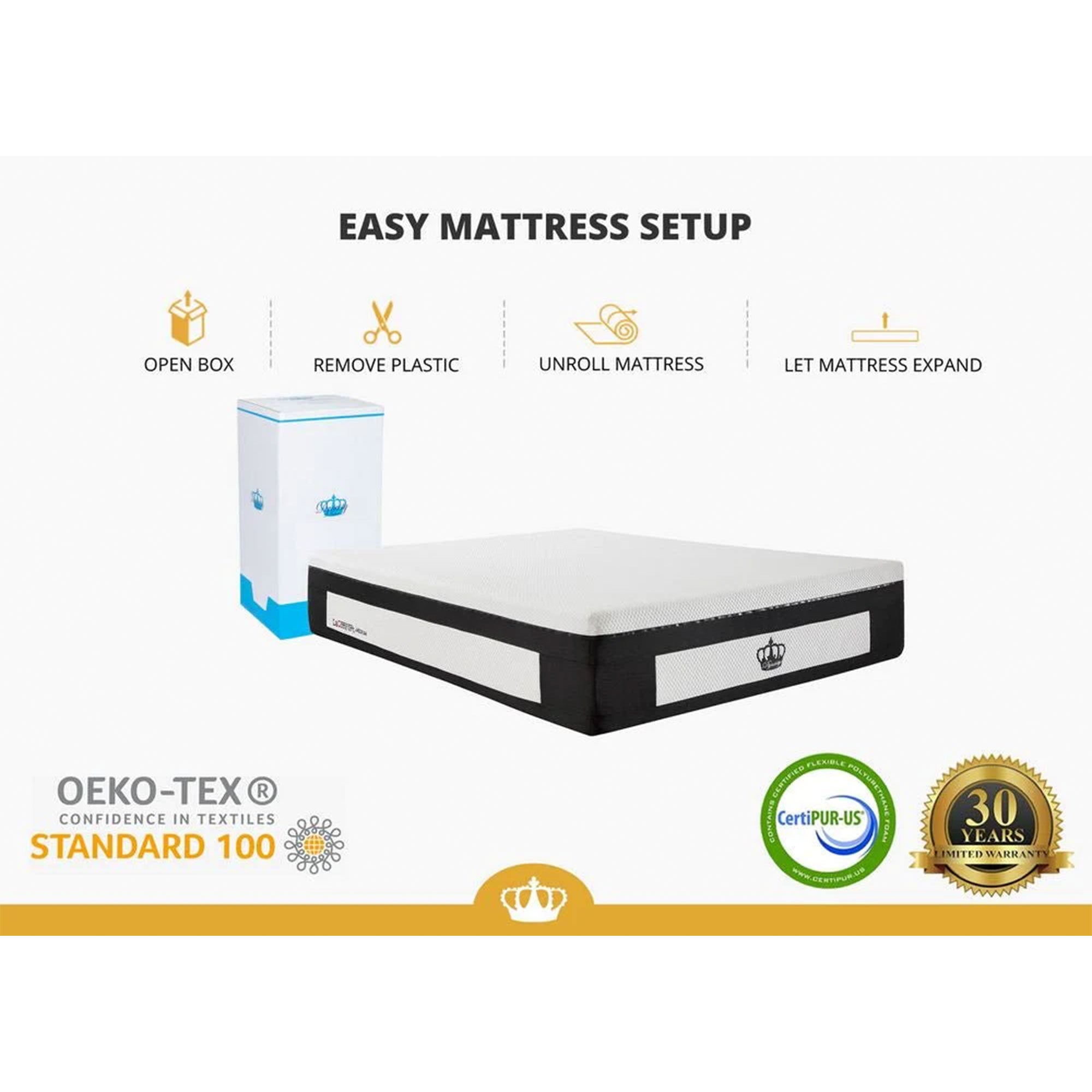 Dynasty Mattress 14" LaComfort Gel Memory Foam Mattress Bed Medium Firm, King Size - VMInnovations
