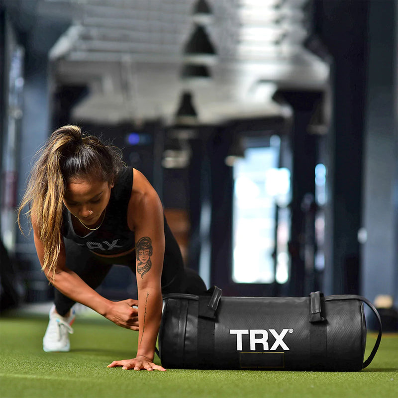 TRX Power Bag 30 Pound Vinyl Prefilled Sandbag Weighted Gym Exercise Bag, Black