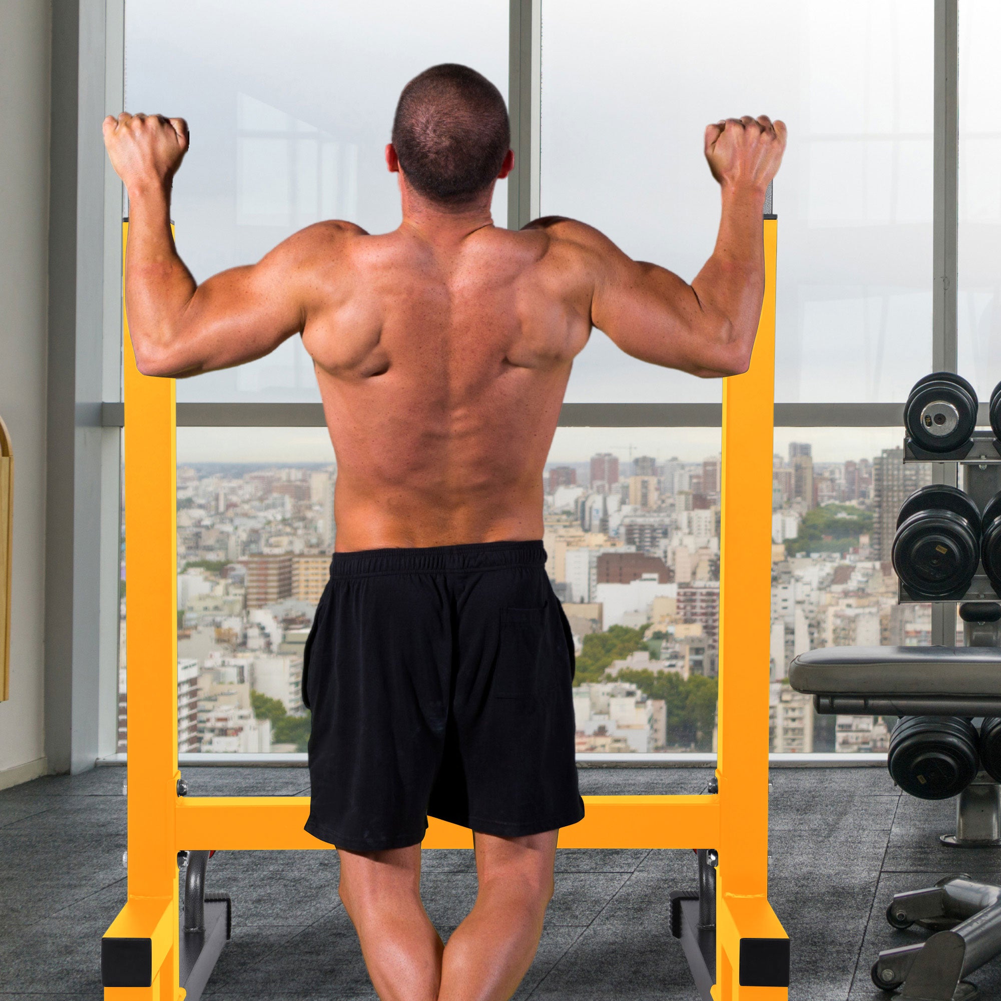 BalanceFrom Multi-Function Home Gym Exercise Dip Stand, 500lb Capacity, Yellow - VMInnovations