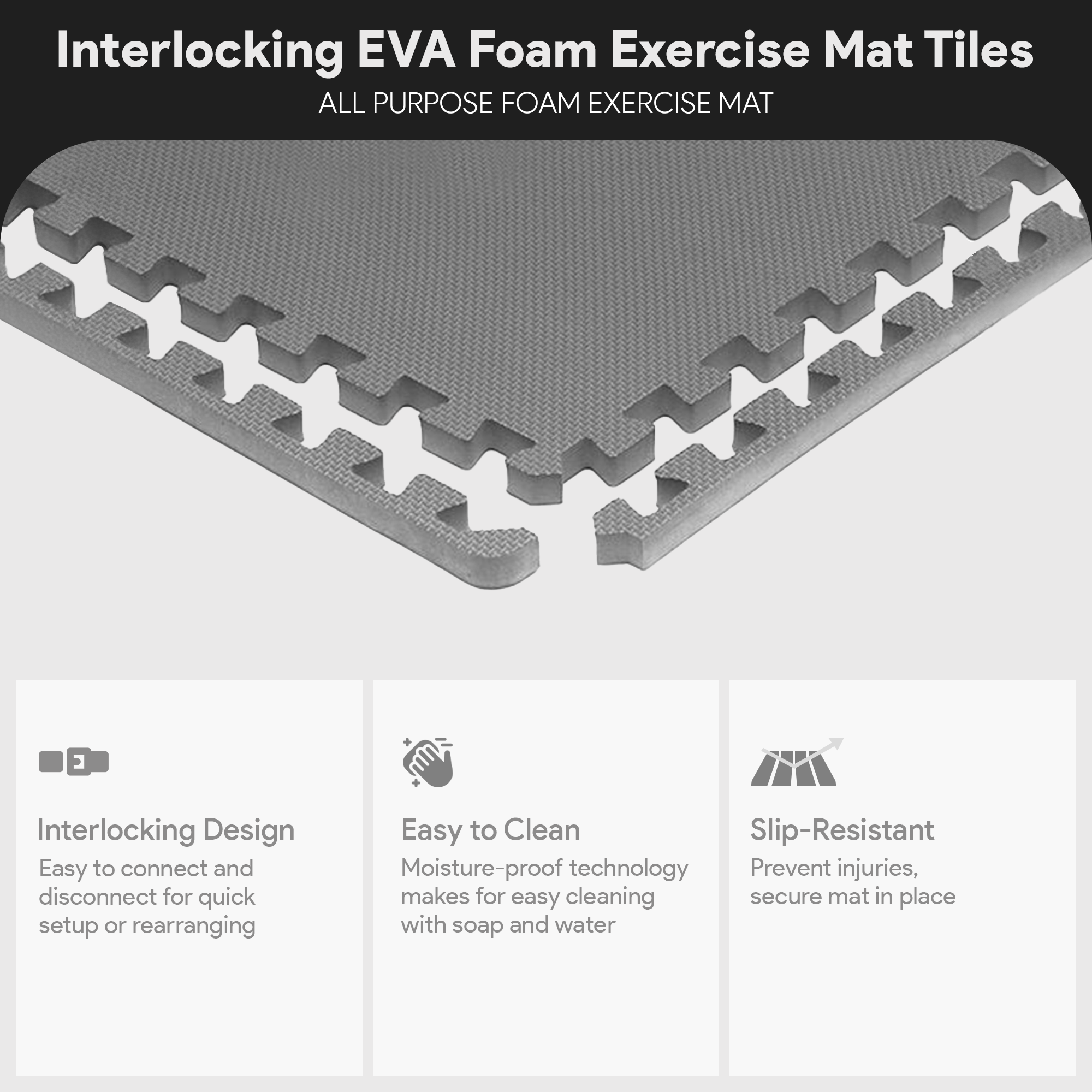 BalanceFrom Fitness 24 Sq Ft Interlocking EVA Foam Exercise Mat Tiles,Gray(Used)