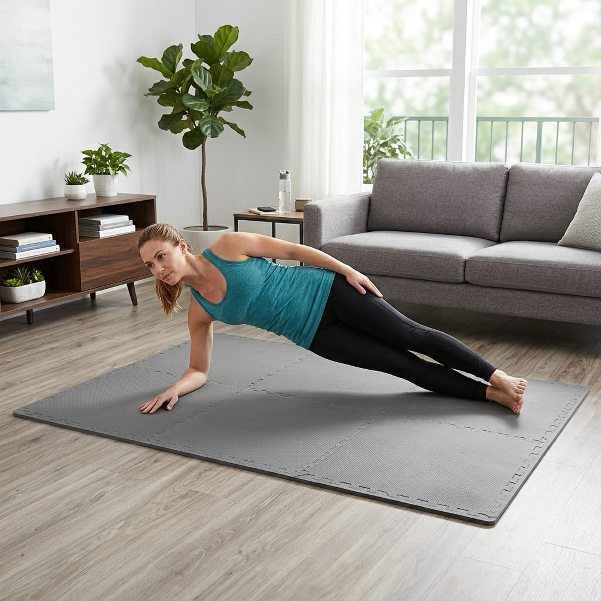 BalanceFrom Fitness 24 Sq Ft Interlocking EVA Foam Exercise Mat Tiles,Gray(Used)