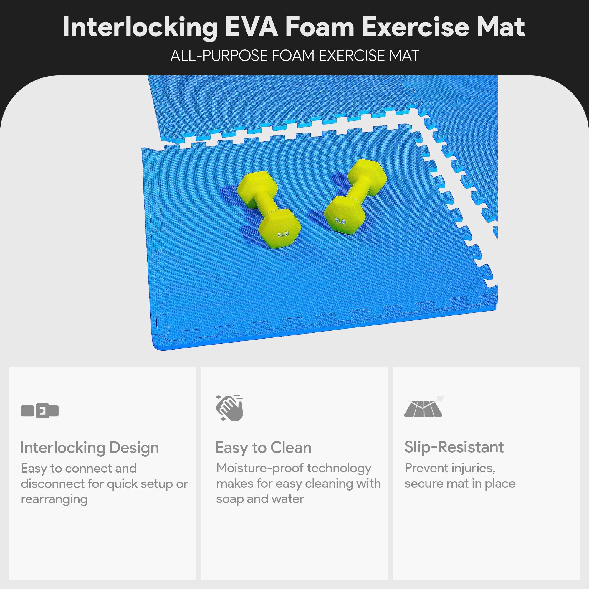 BalanceFrom Fitness 24 Sq Ft Interlocking EVA Foam Exercise Mat Tiles, Blue - VMInnovations