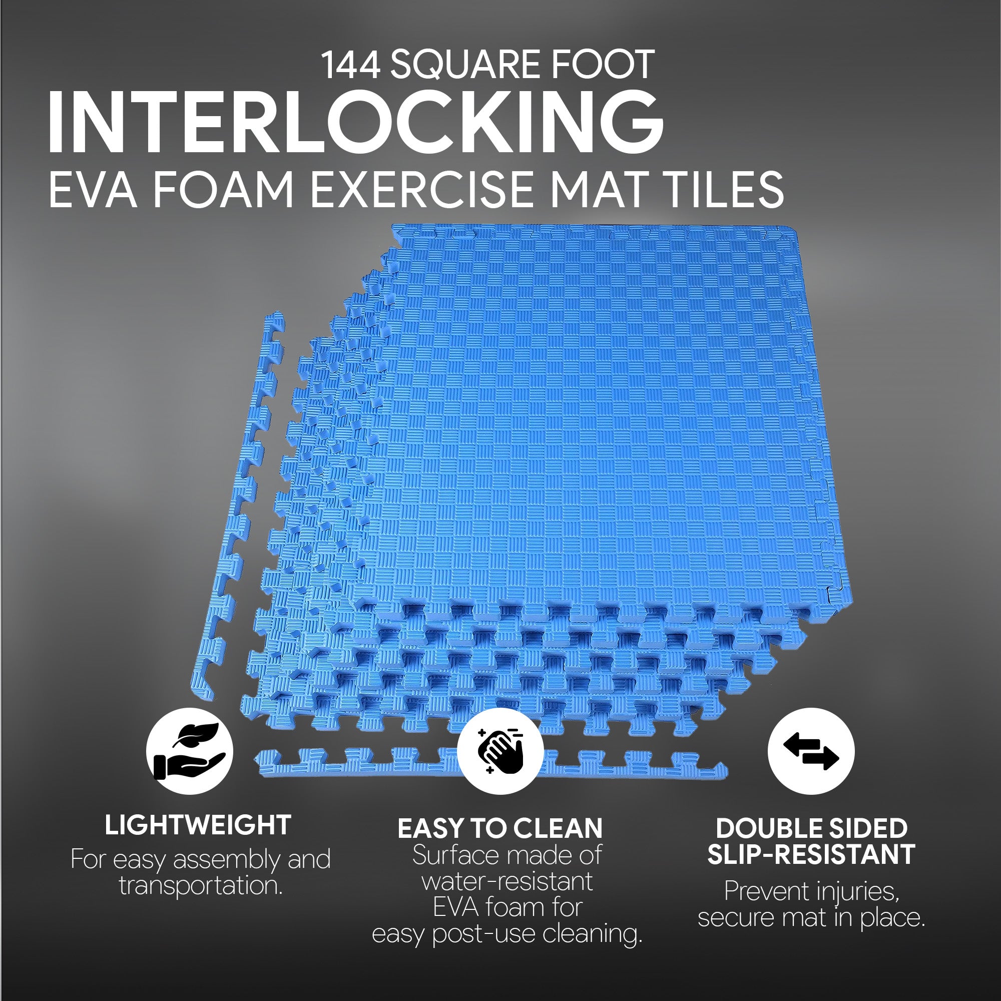 BalanceFrom Fitness 144 Sq Ft EVA Foam Exercise Mat Tiles, Blue (Open Box)