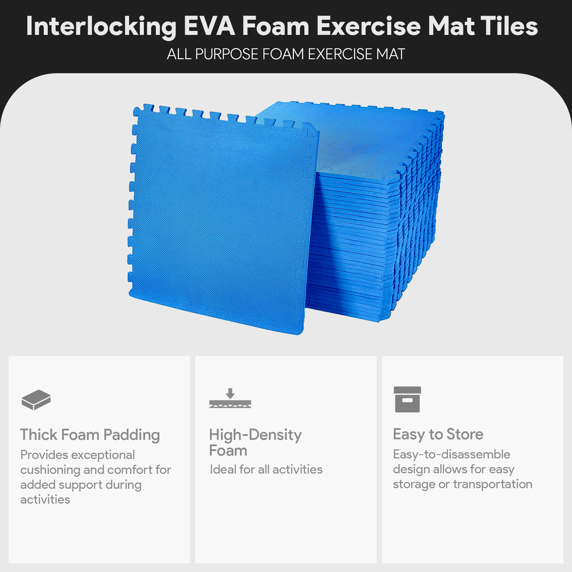 BalanceFrom Fitness 144 Sq Ft Interlocking EVA Foam Exercise Mat Tiles, Blue
