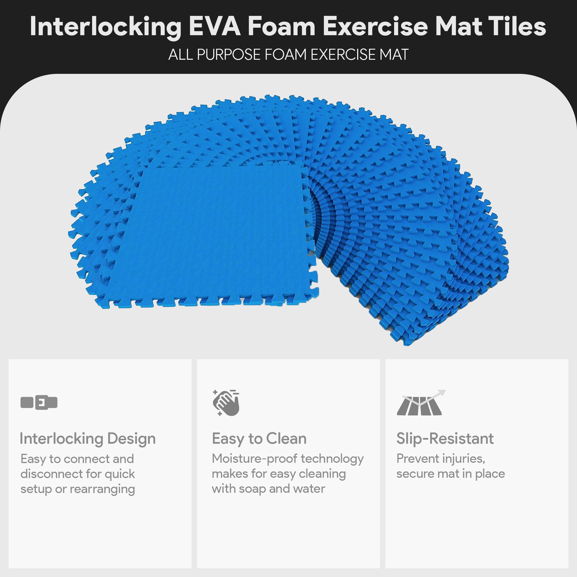 BalanceFrom Fitness 144 Sq Ft Interlocking EVA Foam Exercise Mat Tiles, Blue