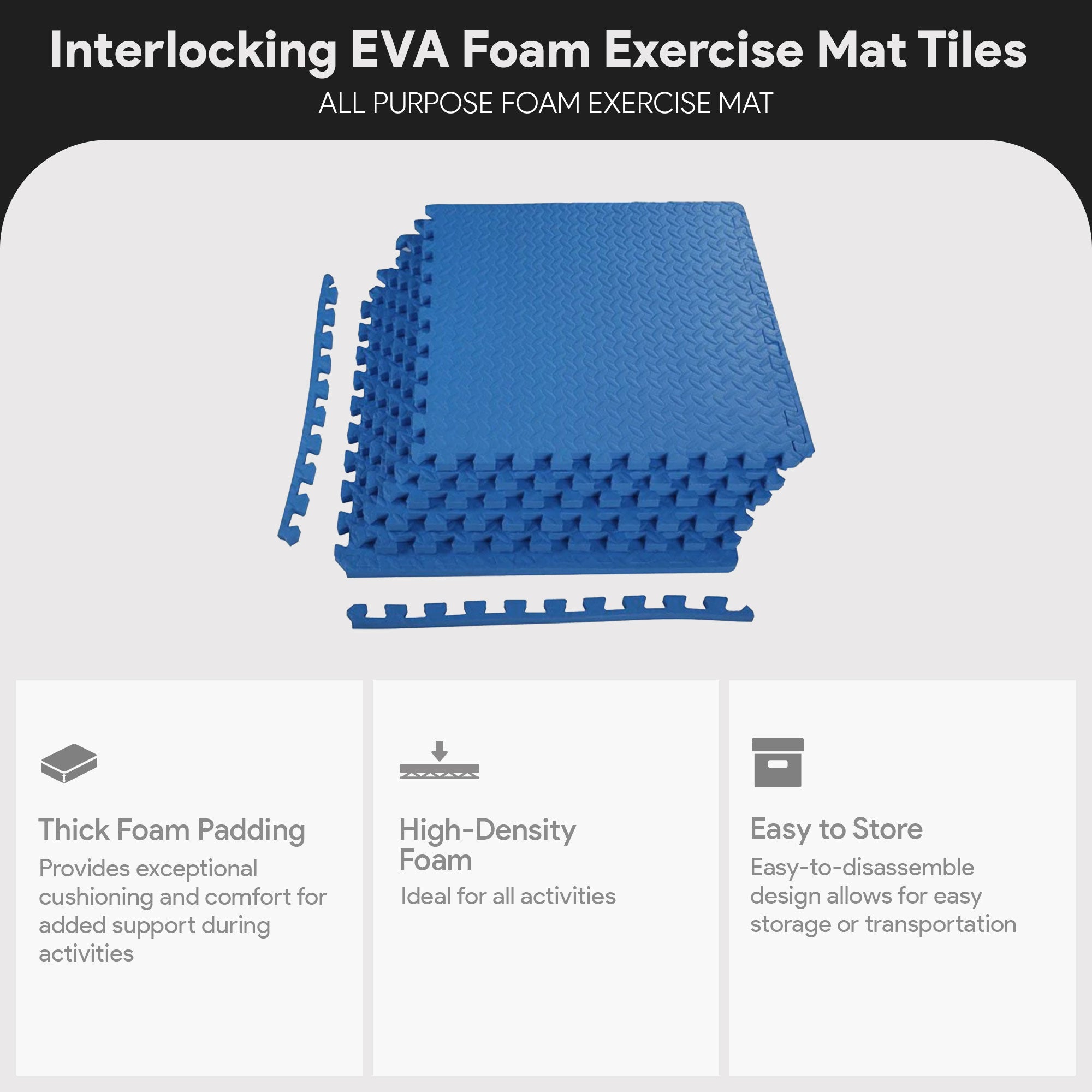 BalanceFrom Fitness 24 Sq Ft Interlocking EVA Foam Exercise Mat Tiles, Blue - VMInnovations