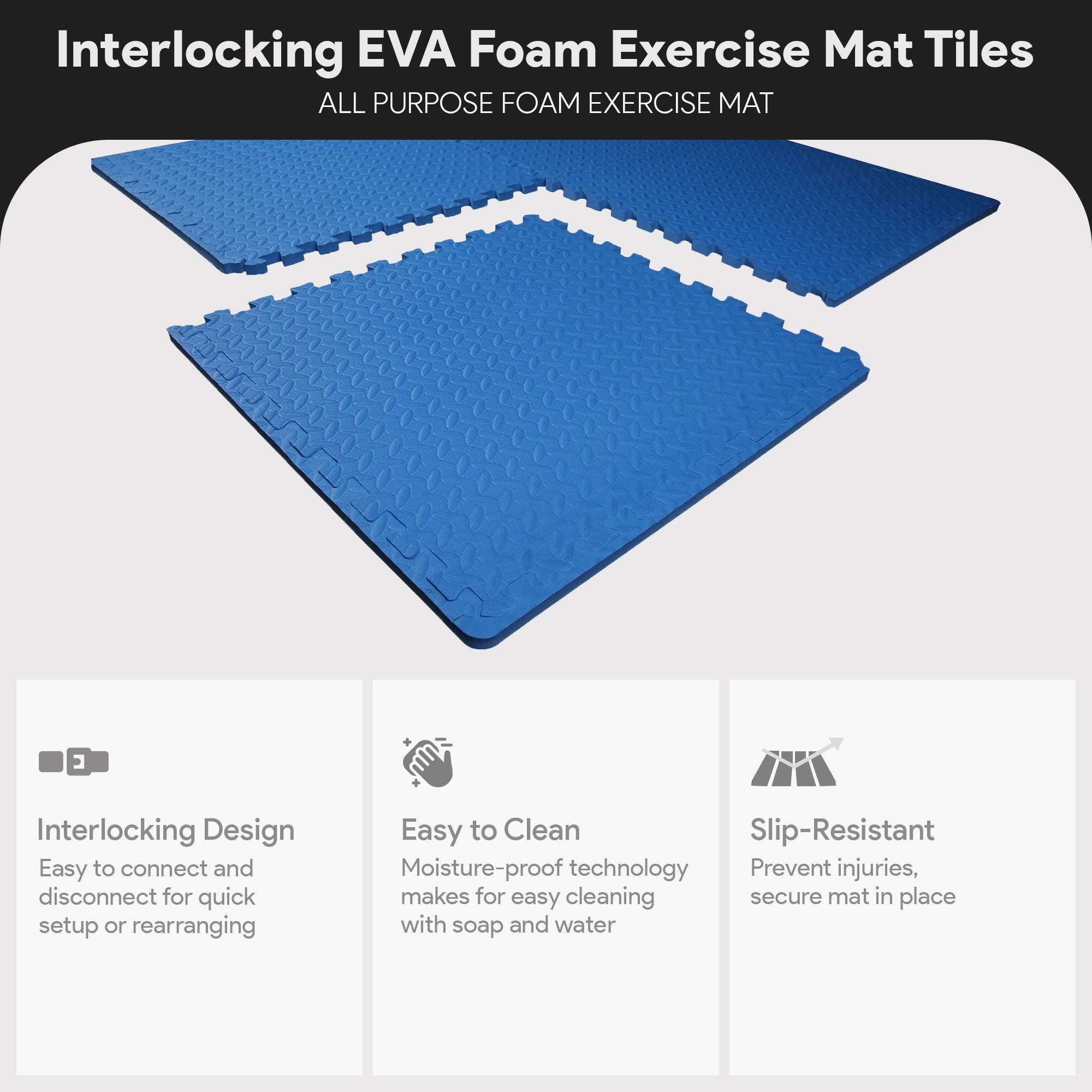 BalanceFrom Fitness 24 Sq Ft Interlocking EVA Foam Exercise Mat Tiles, Blue - VMInnovations