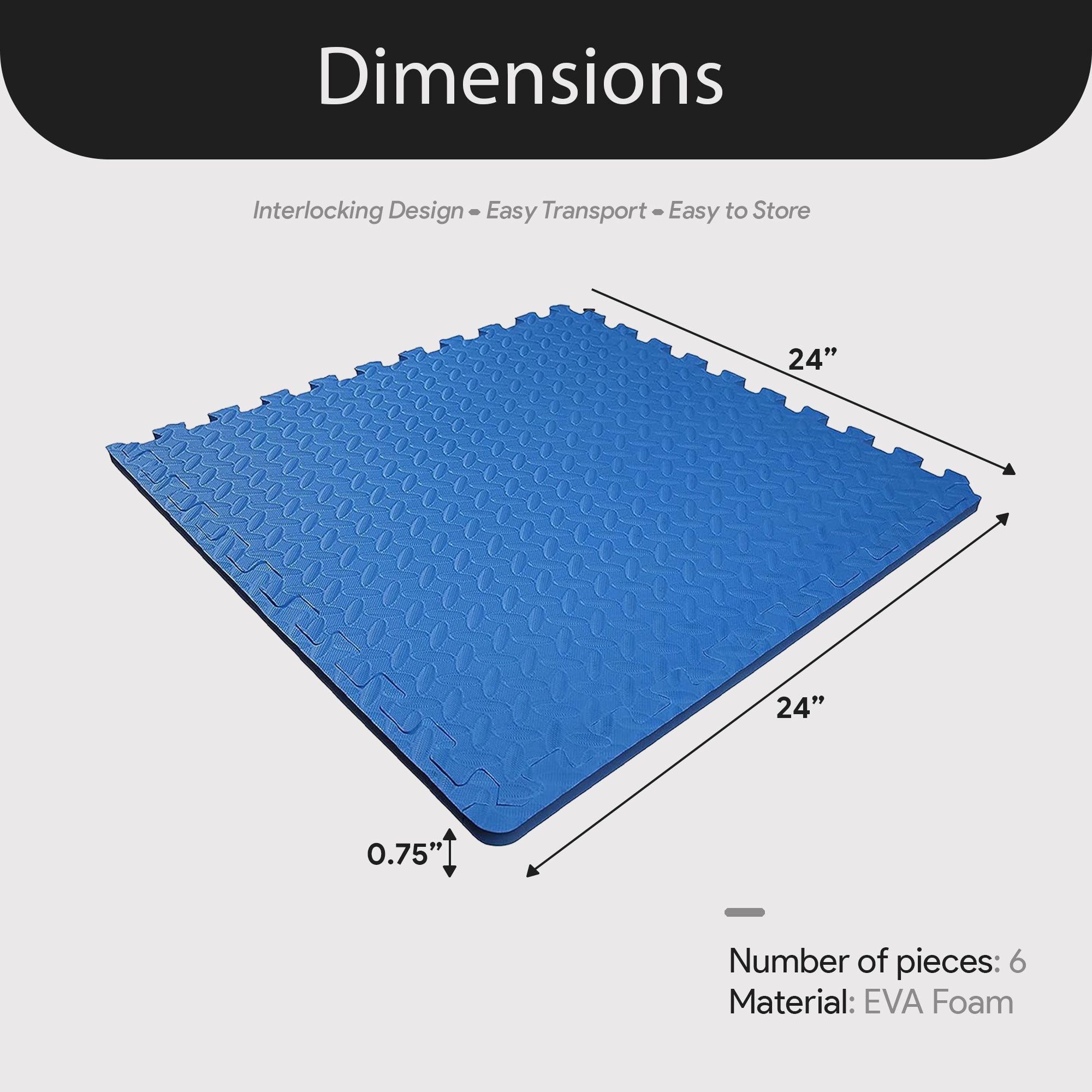 BalanceFrom Fitness 24 Sq Ft Interlocking EVA Foam Exercise Mat Tiles, Blue - VMInnovations