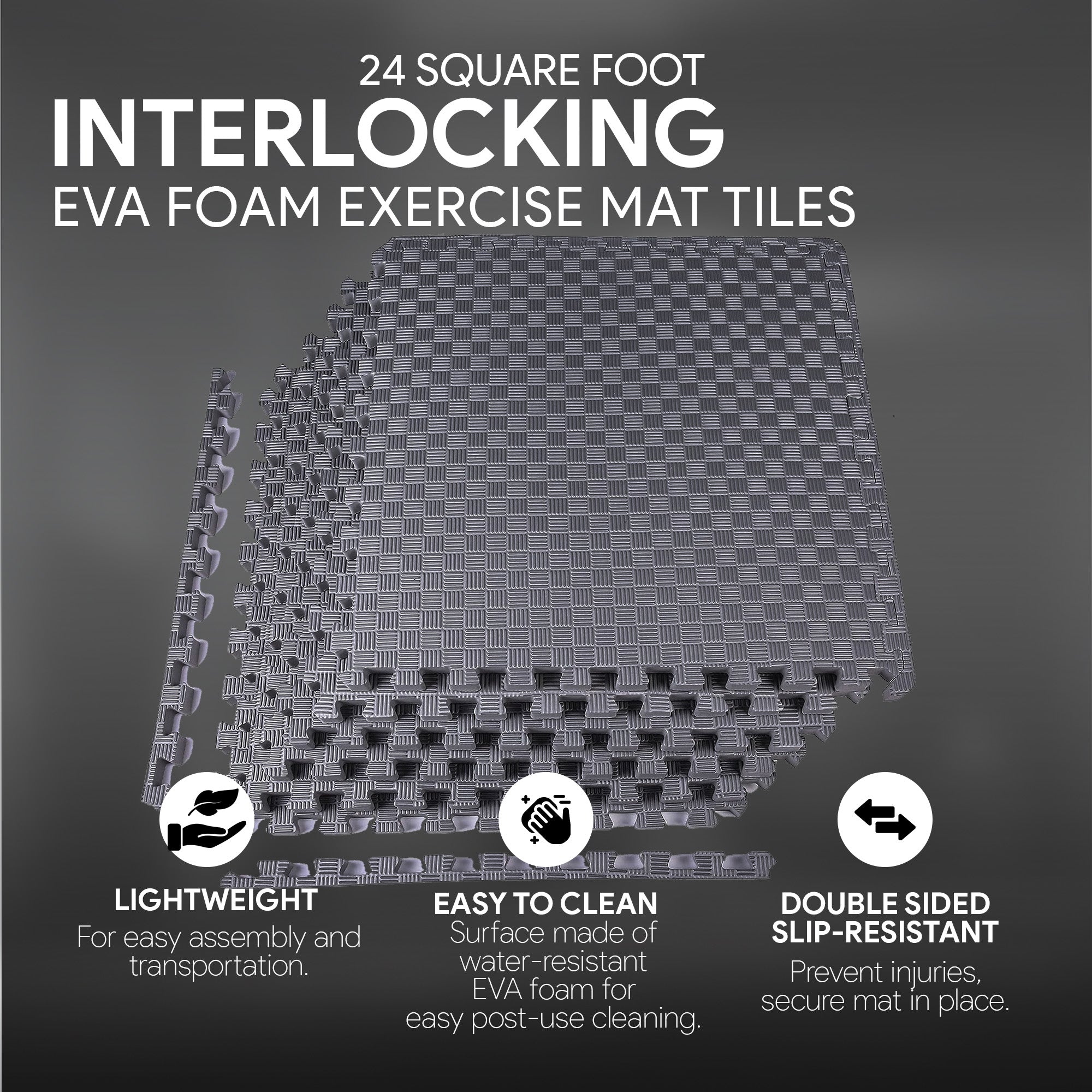 Fitness 24 Sq Ft Interlocking EVA Foam Exercise Mat Tiles, Gray (Open Box) - VMInnovations
