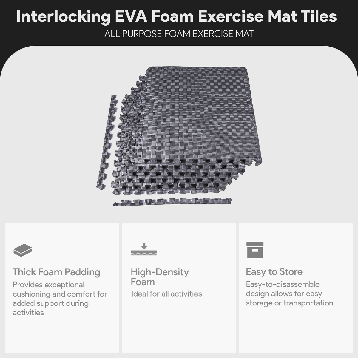 Fitness 24 Sq Ft Interlocking EVA Foam Exercise Mat Tiles, Gray (Open Box)