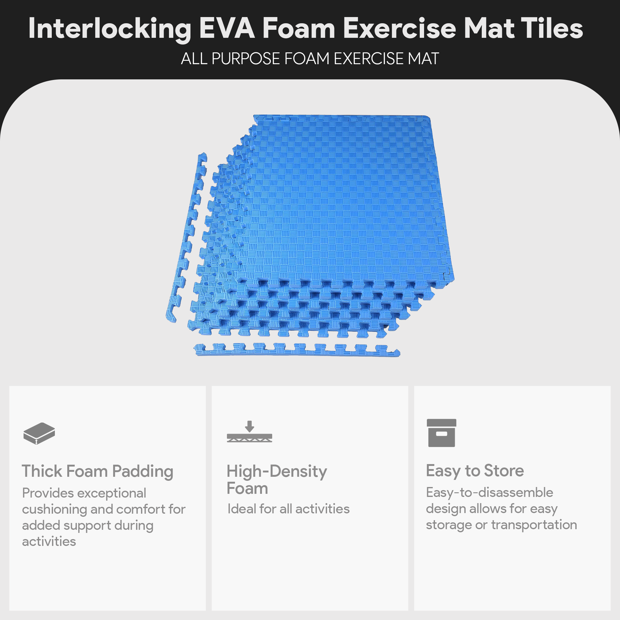 BalanceFrom Fitness 24 Sq Ft Interlocking EVA Foam Exercise Mat Tiles, Blue - VMInnovations
