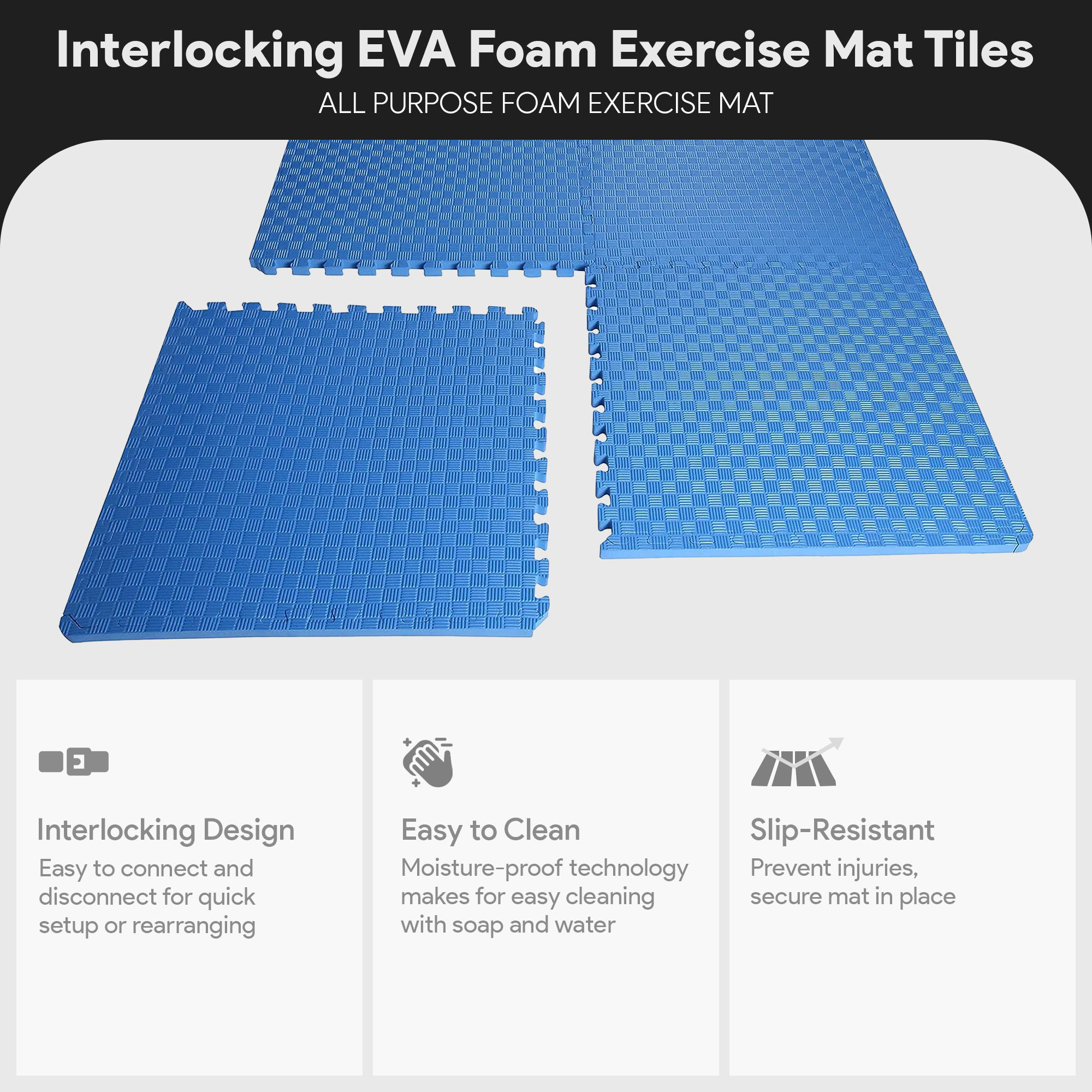 BalanceFrom Fitness 24 Sq Ft Interlocking EVA Foam Exercise Mat Tiles, Blue - VMInnovations