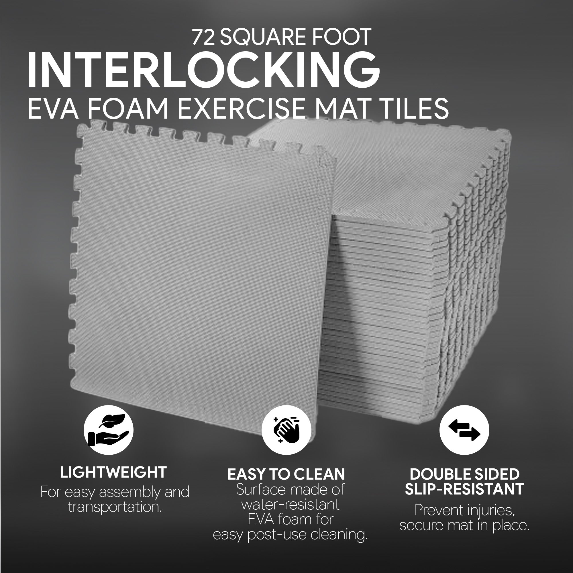 BalanceFrom Fitness 72 Sq Ft Interlocking EVA Foam Exercise Mat Tiles,Gray(Used) - VMInnovations