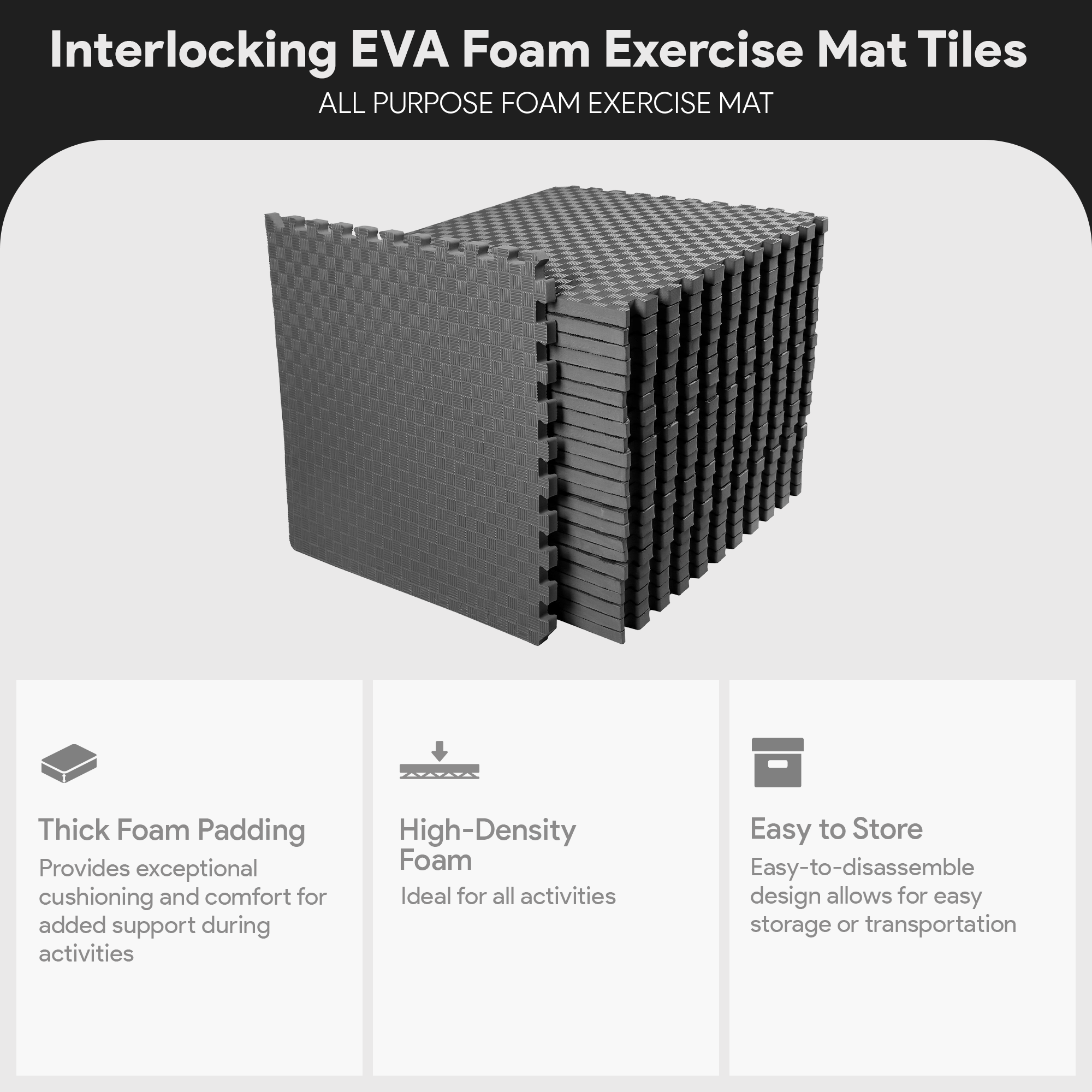 BalanceFrom Fitness 72 Sq Ft Interlocking EVA Foam Exercise Mat Tiles, Gray