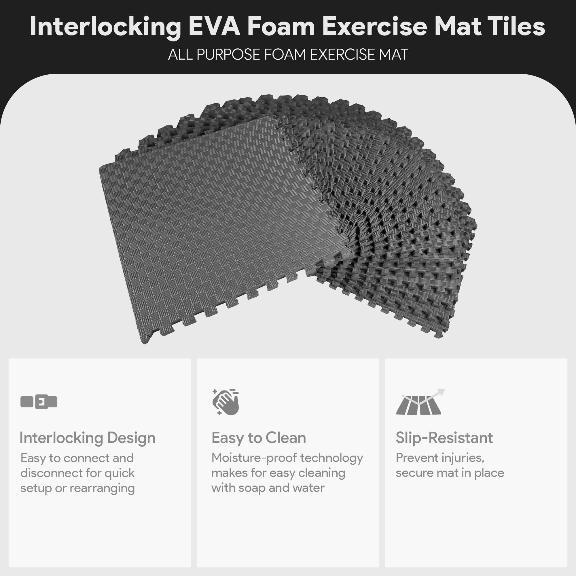 BalanceFrom Fitness 72 Sq Ft Interlocking EVA Foam Exercise Mat Tiles, Gray