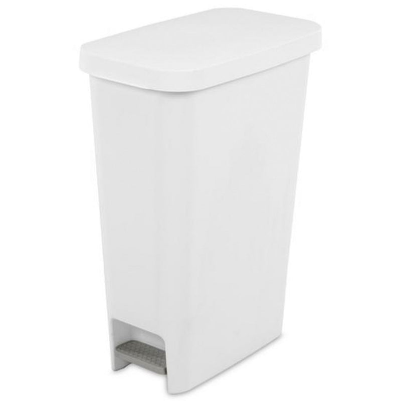 Sterilite 11 Gal. Slim Hands Free Portable Wastebasket Trash Can, White (4 Pack)
