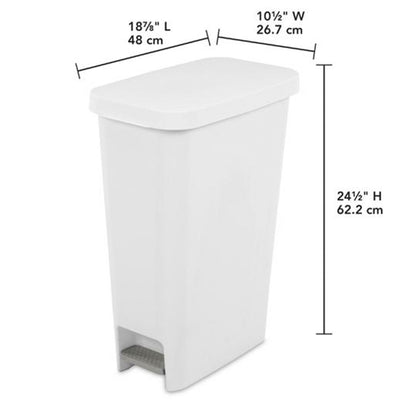 Sterilite 11 Gal. Slim Hands Free Portable Wastebasket Trash Can, White (4 Pack)