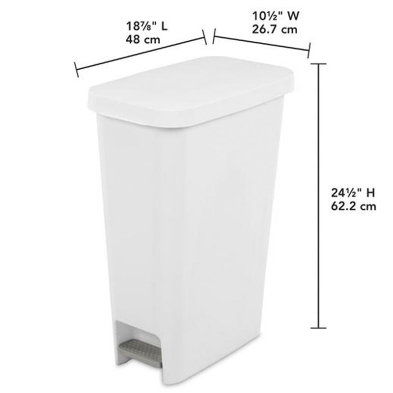Sterilite 11 Gal. Slim Hands Free Portable Wastebasket Trash Can, White (8 Pack)