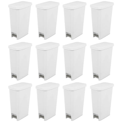 Sterilite 11 Gal. Slim Handsfree Portable Wastebasket Trash Can, White (12 Pack)
