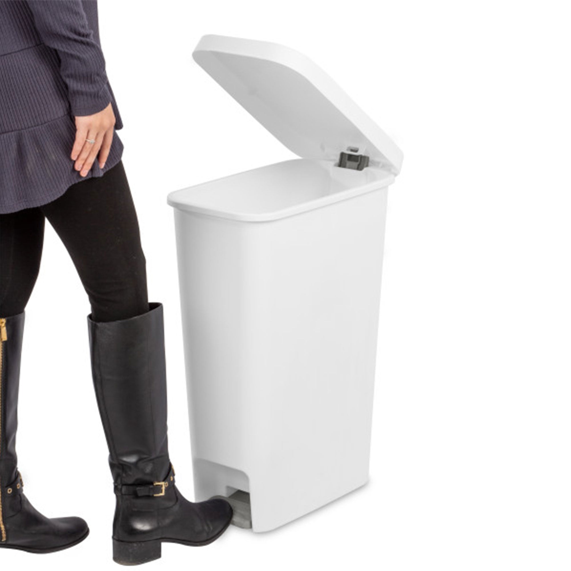 Sterilite 11 Gal. Slim Hands Free Portable Wastebasket Trash Can, White (4 Pack) - VMInnovations