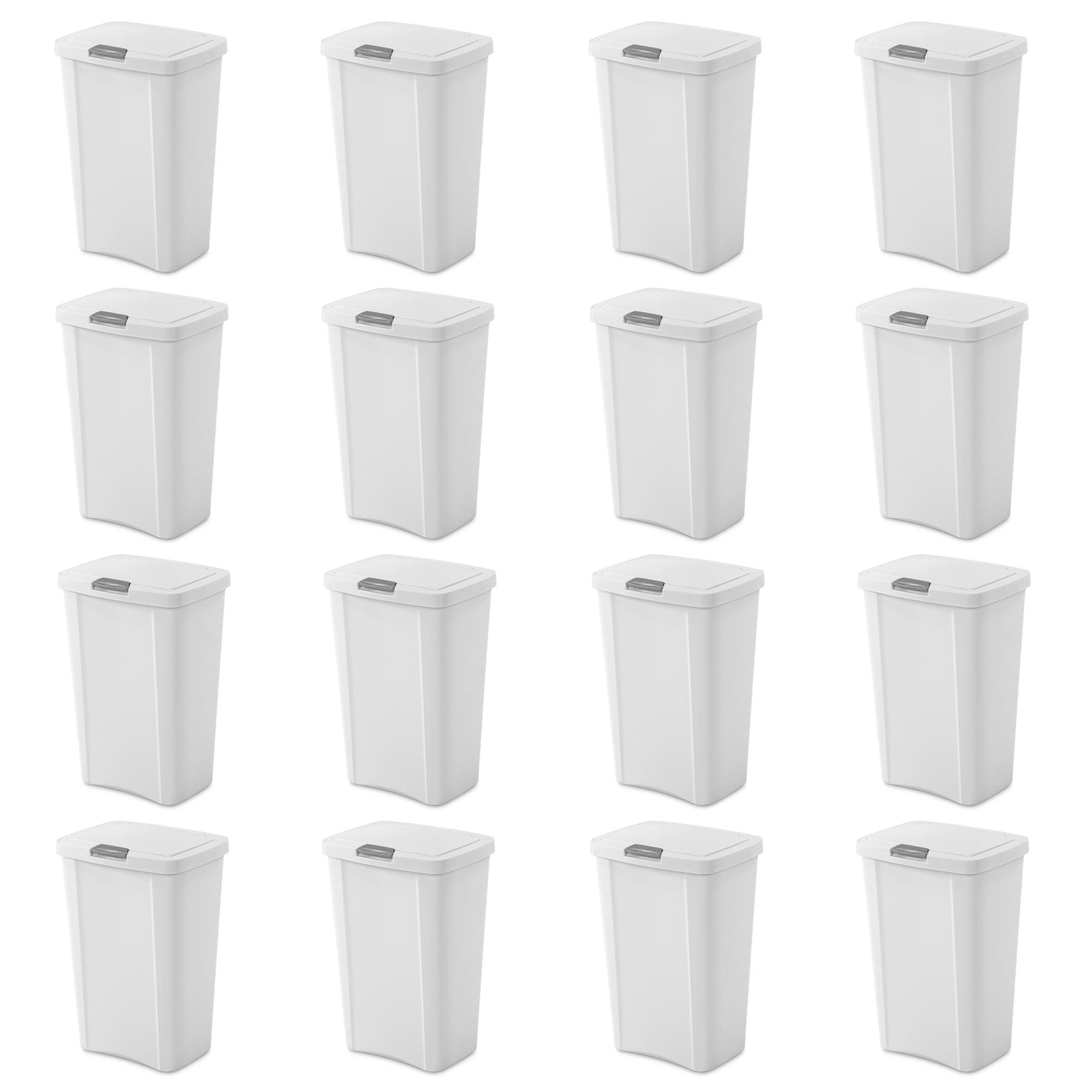 Sterilite 13 Gallon TouchTop Wastebasket with Titanium Latch, White (16 Pack) - VMInnovations