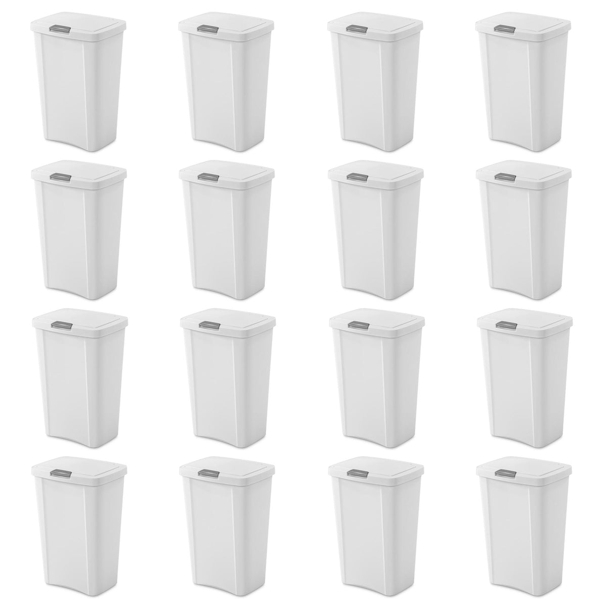 Sterilite 13 Gallon TouchTop Wastebasket with Titanium Latch, White (16 Pack)