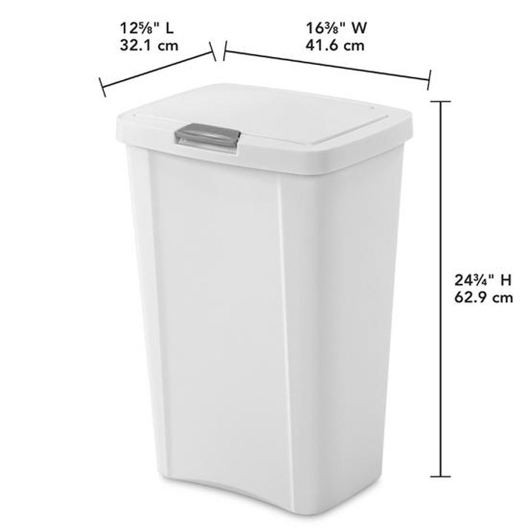 Sterilite 13 Gallon TouchTop Wastebasket with Titanium Latch, White (16 Pack)