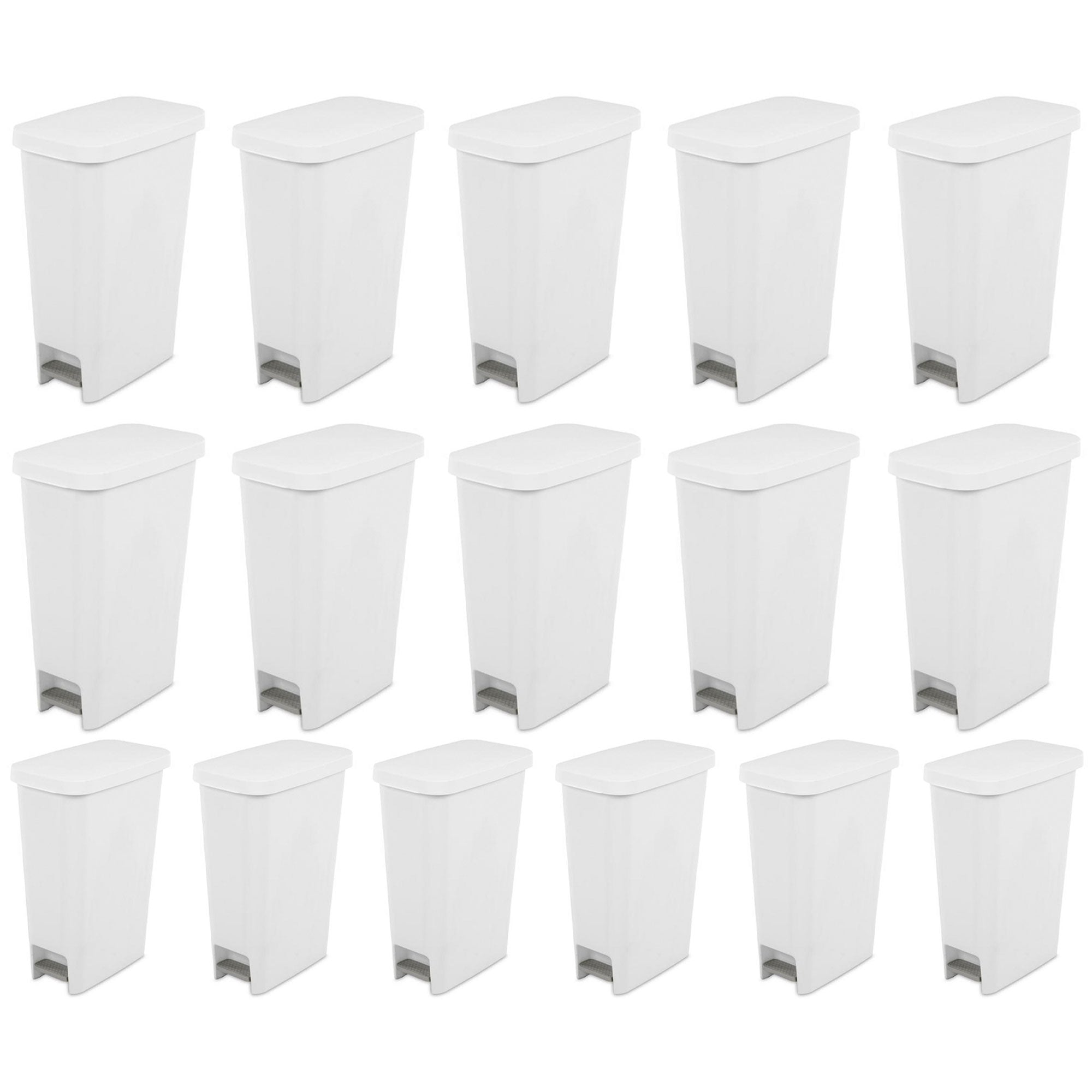 Sterilite 11 Gal. Slim Handsfree Portable Wastebasket Trash Can, White (16 Pack)