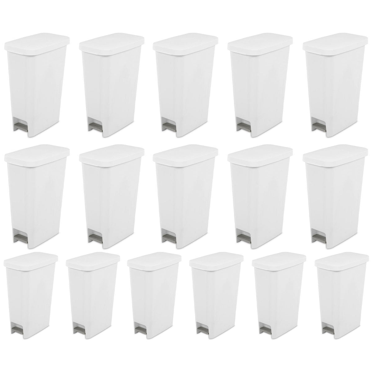 Sterilite 11 Gal. Slim Handsfree Portable Wastebasket Trash Can, White (16 Pack)