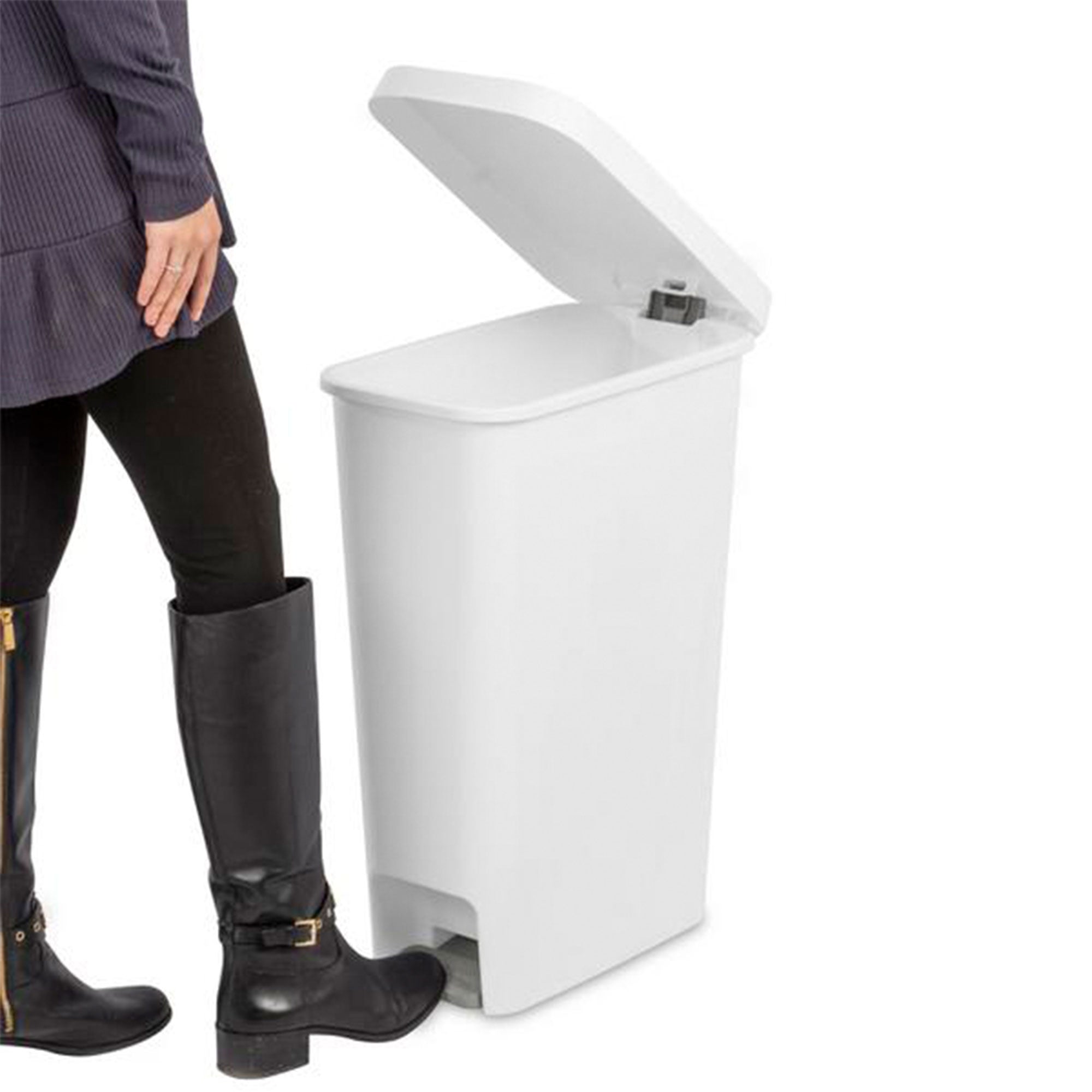 Sterilite 11 Gal. Slim Handsfree Portable Wastebasket Trash Can, White (16 Pack)