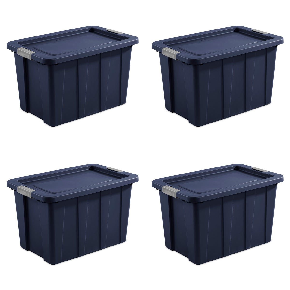 Sterilite Tuff1 30 Gallon Plastic Storage Tote Bin w/Latching Lid, Blue (4 Pack)