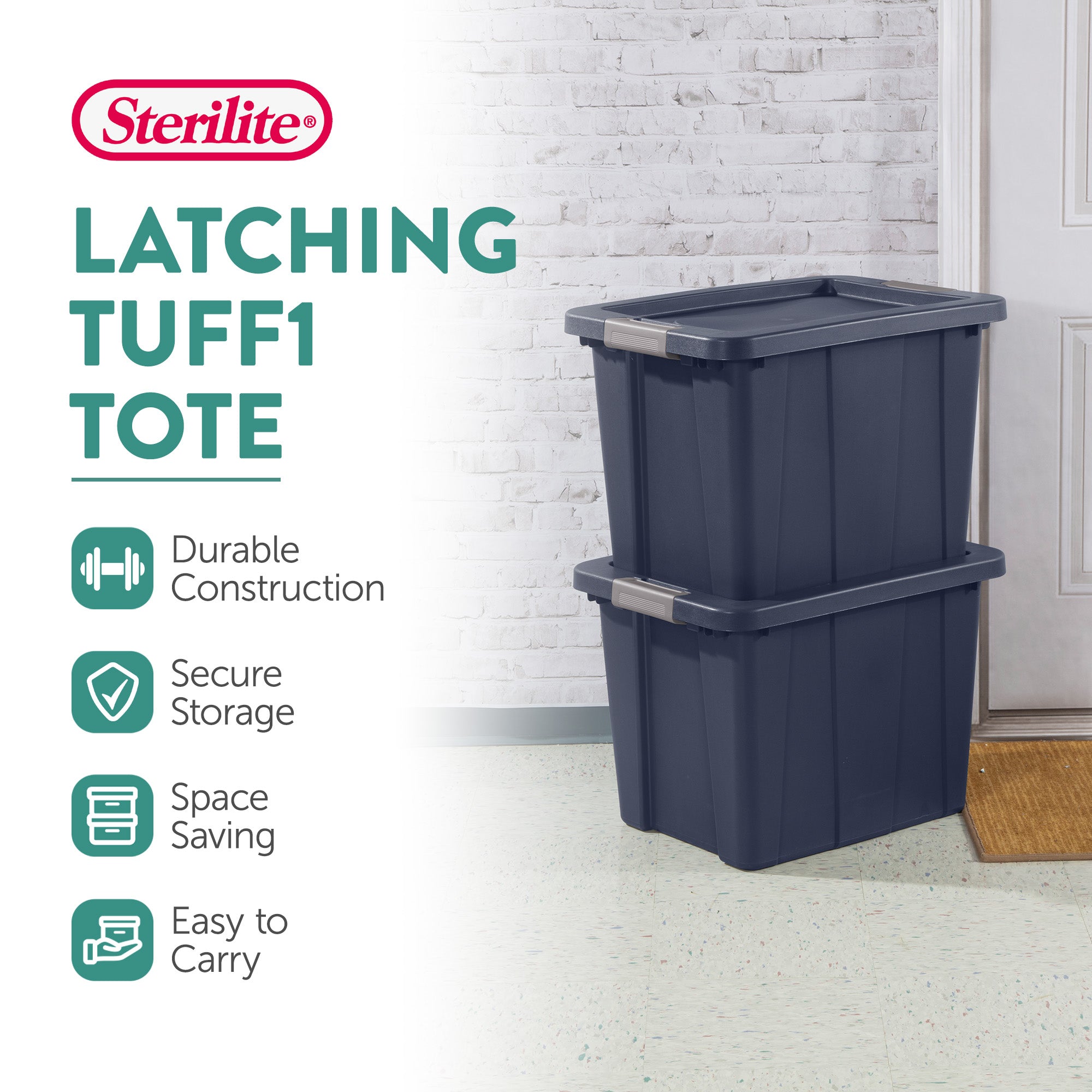 Sterilite 18 Gal Latching Tuff1 Stackable Storage Tote with Latching Lid, 6 Pack - VMInnovations