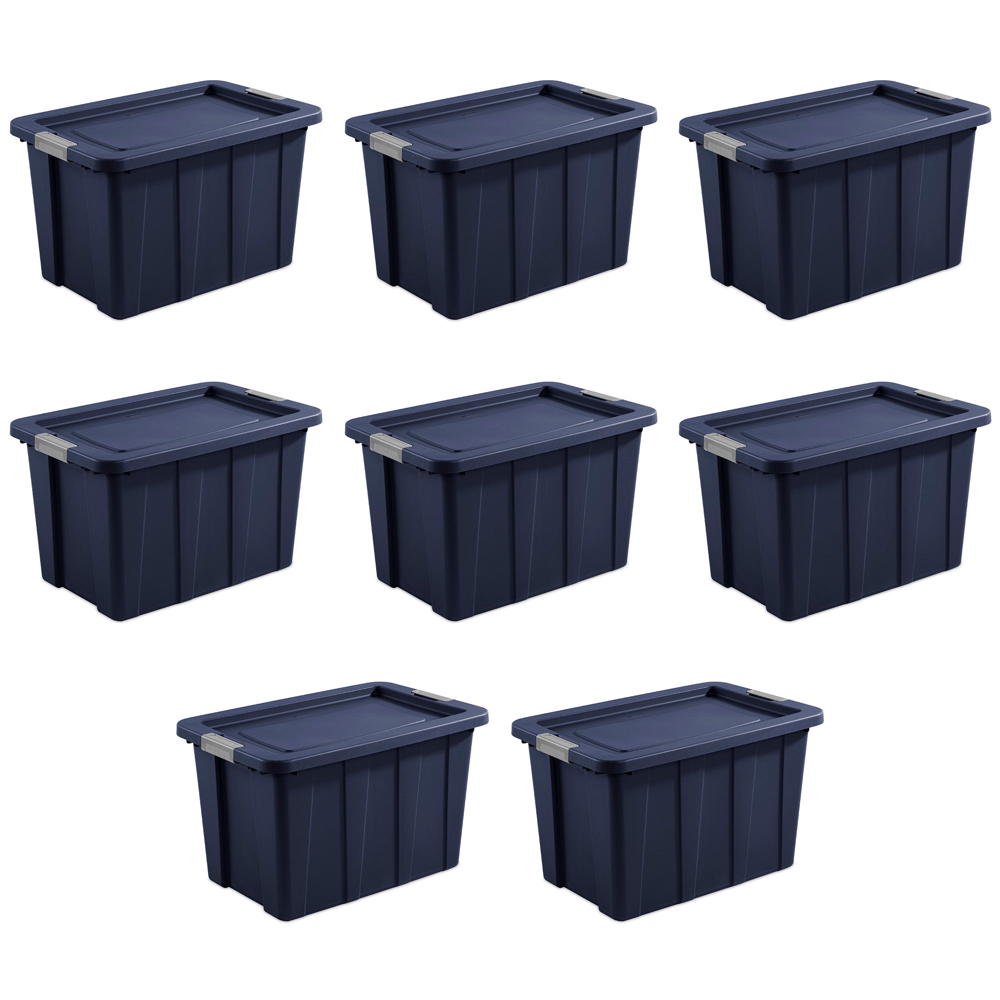 Sterilite Tuff1 30 Gallon Plastic Storage Tote Bin w/Latching Lid, Blue (8 Pack) - VMInnovations