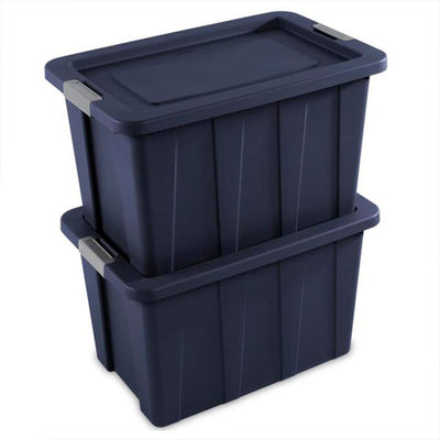 Sterilite Tuff1 30 Gal Plastic Storage Tote Bin w/Latching Lid, Blue (16 Pack)