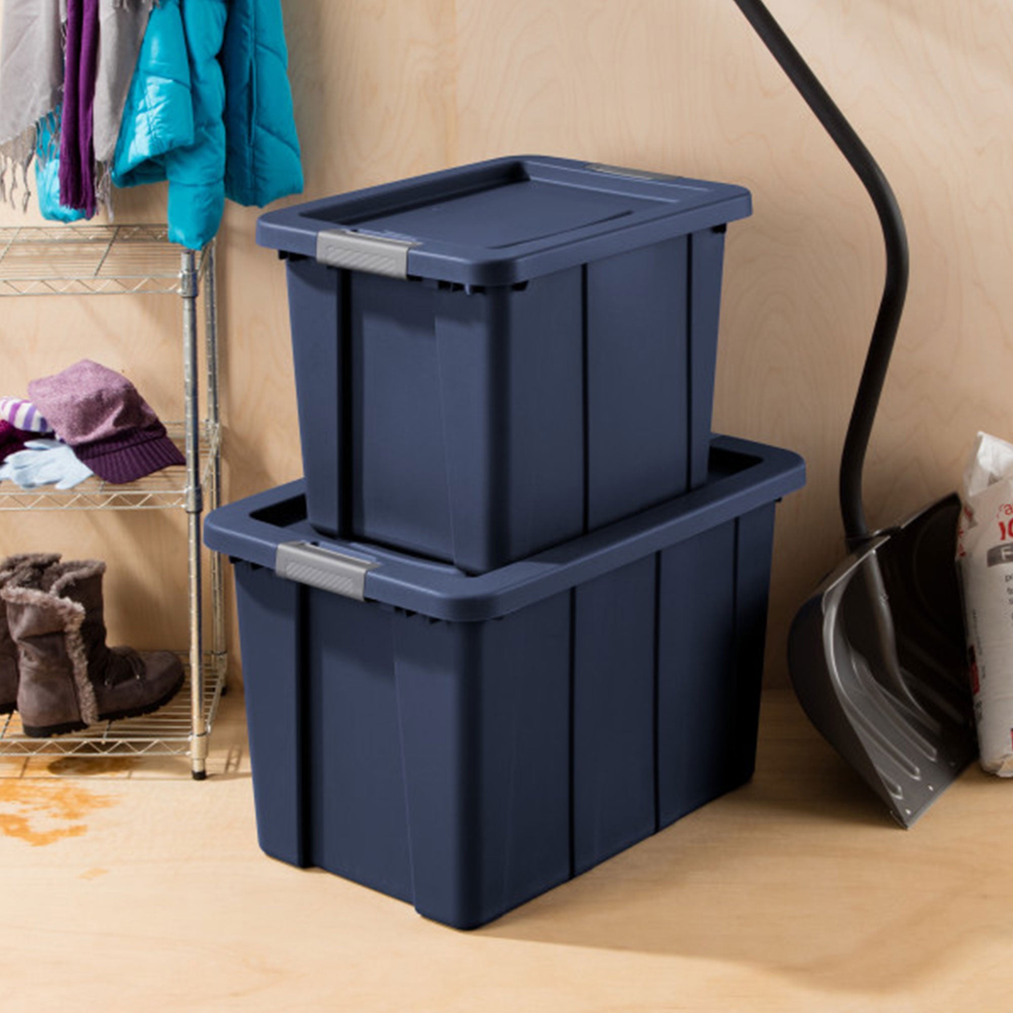 Sterilite Tuff1 30 Gal Plastic Storage Tote Bin w/Latching Lid, Blue (16 Pack)