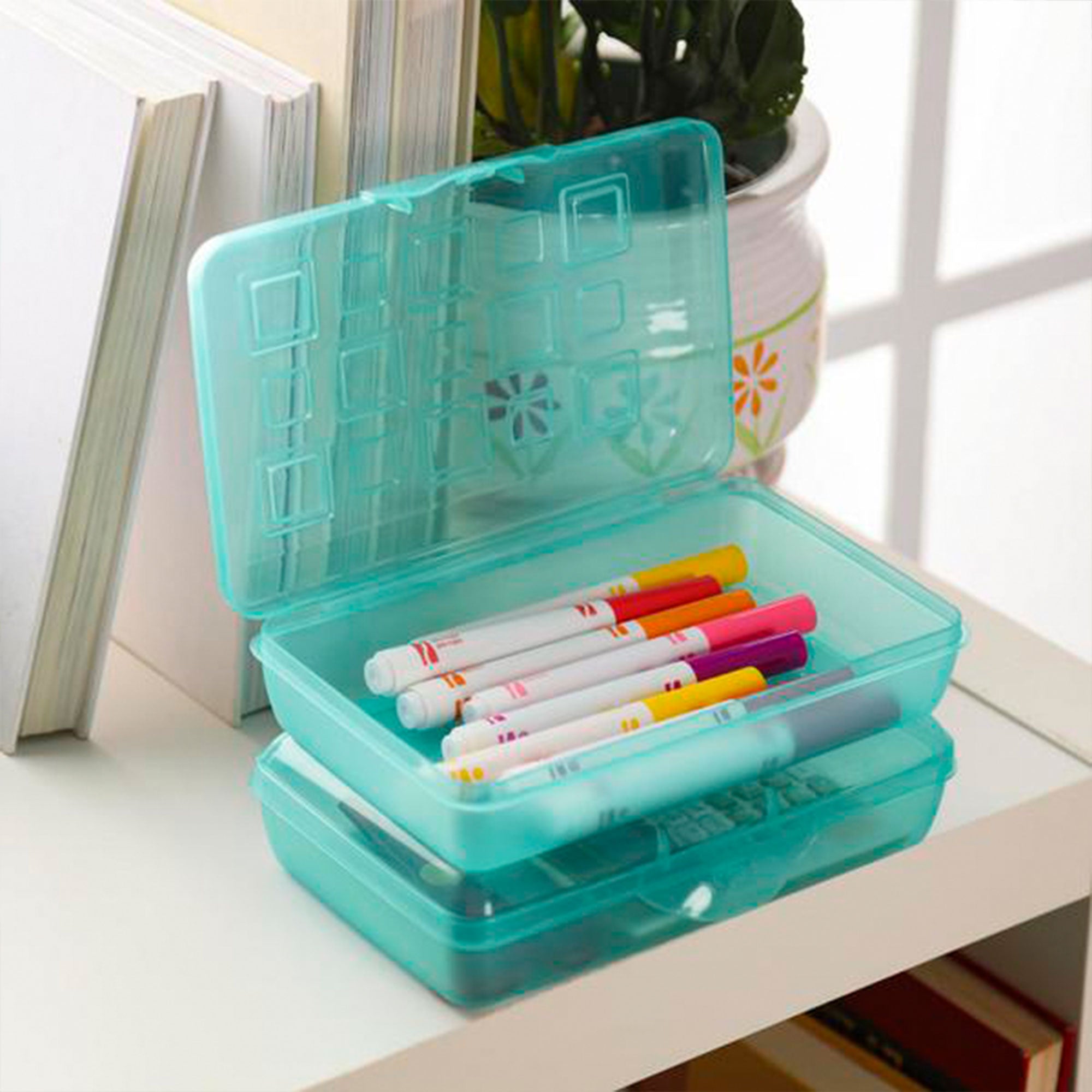 Sterilite Translucent Pencil Case School Supply Storage Box, Blue Tint (48 Pack)