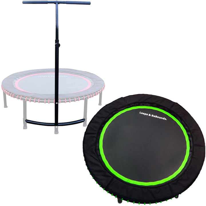 LEAPS & REBOUNDS 48" Adjustable Stability Bar with 48" Fitness Trampoline, Green - VMInnovations