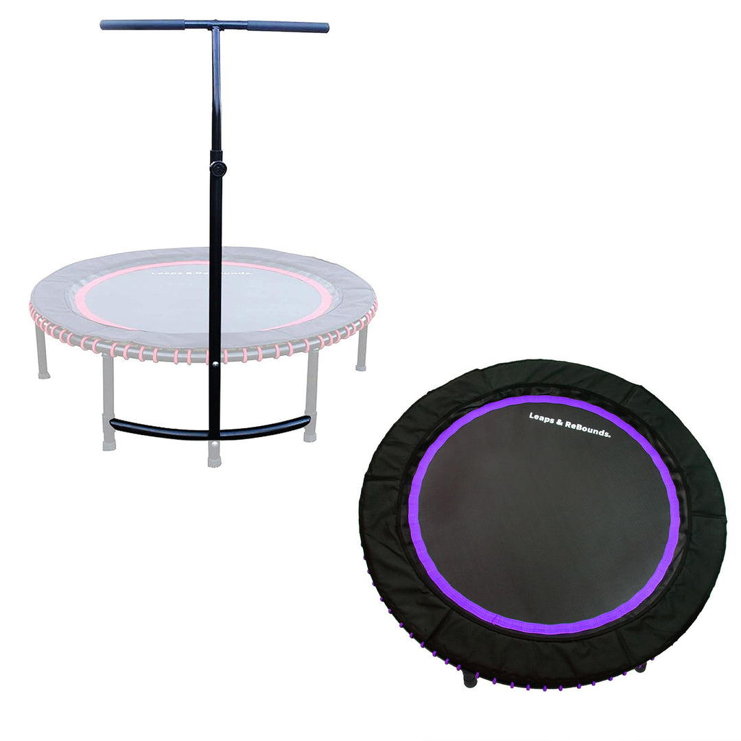 LEAPS & REBOUNDS 48" Adjustable Stability Bar w/ 48" Fitness Trampoline, Purple - VMInnovations