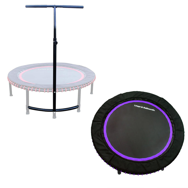 LEAPS & REBOUNDS 48" Adjustable Stability Bar w/ 48" Fitness Trampoline, Purple - VMInnovations