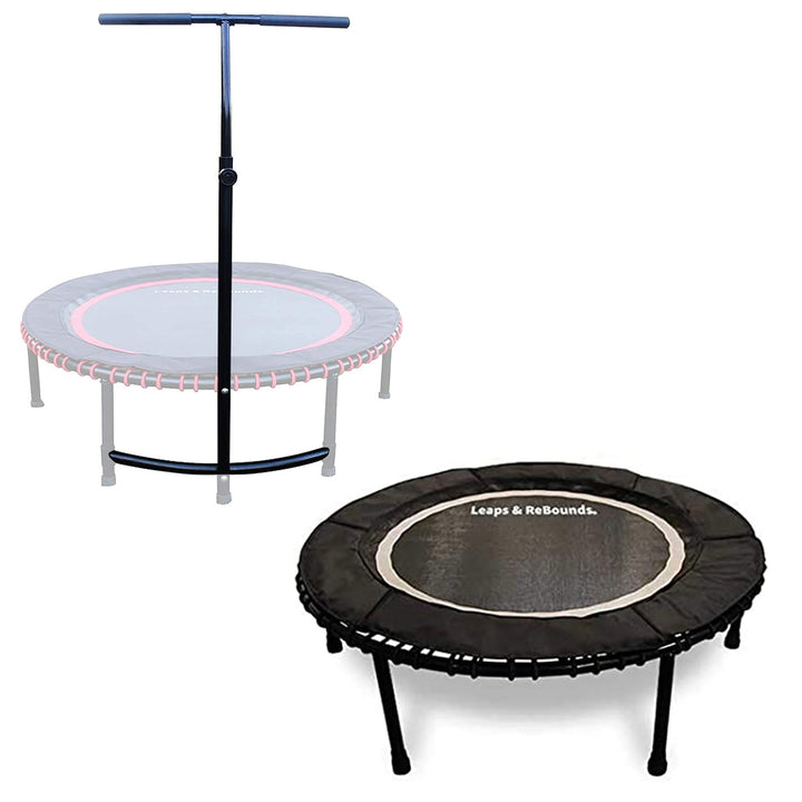LEAPS & REBOUNDS 48" Adjustable Stability Bar with 48" Fitness Trampoline, Gray - VMInnovations