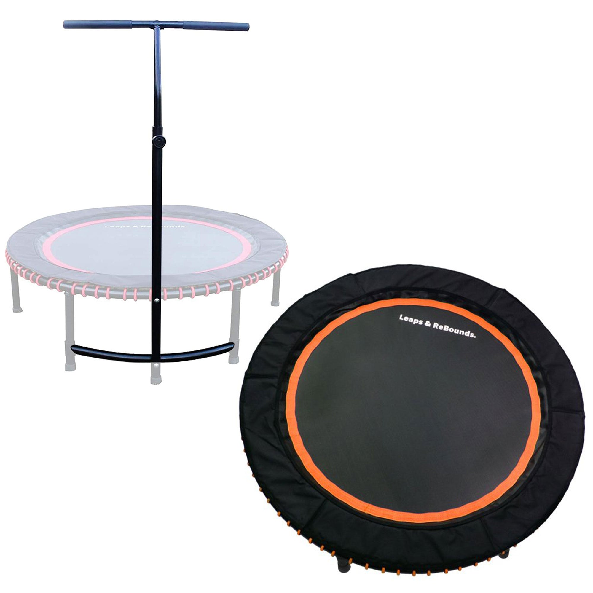 LEAPS & REBOUNDS 48" Adjustable Stability Bar w/ 48" Fitness Trampoline, Orange - VMInnovations
