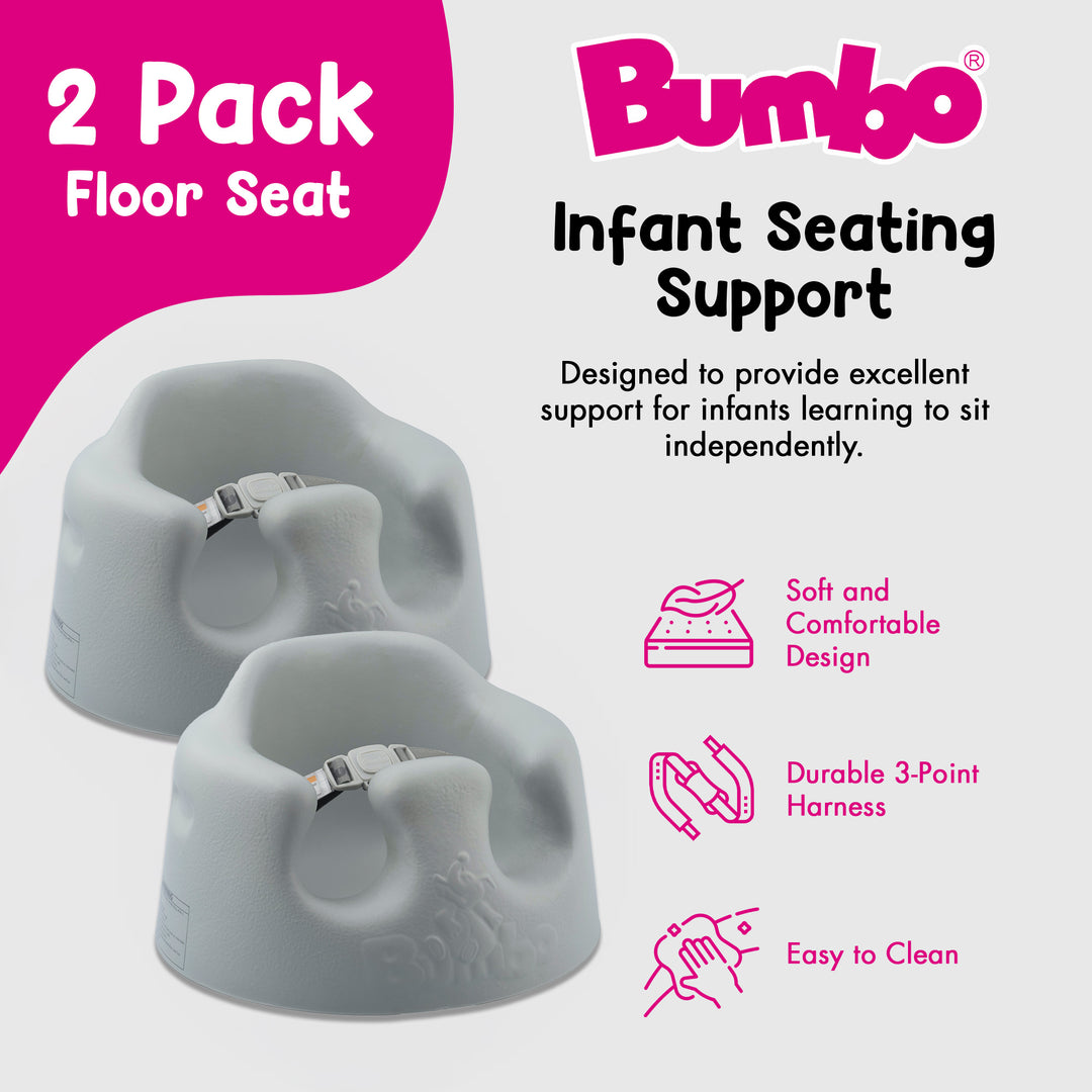 Bumbo Infant Soft Foam Floor Seat with 3 Point Adjustable Harness, Gray (2 Pack) - VMInnovations