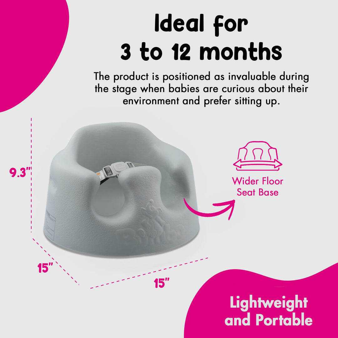 Bumbo Infant Soft Foam Floor Seat with 3 Point Adjustable Harness, Gray (2 Pack) - VMInnovations