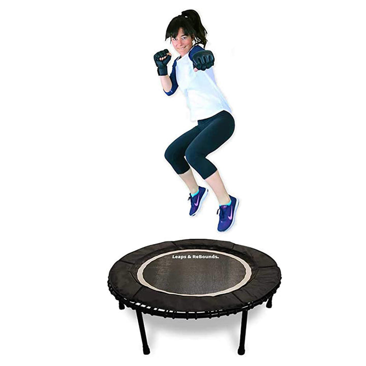 LEAPS & REBOUNDS 40" Adjustable Stability Bar with 40" Fitness Trampoline, Gray - VMInnovations