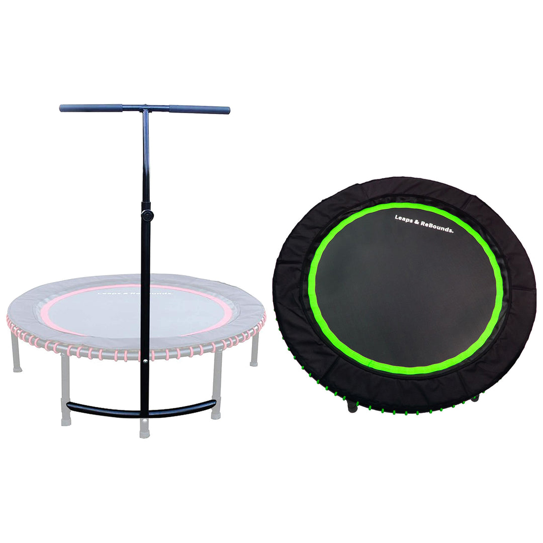 LEAPS & REBOUNDS 40" Adjustable Stability Bar w/ 40" Fitness Trampoline, Green - VMInnovations