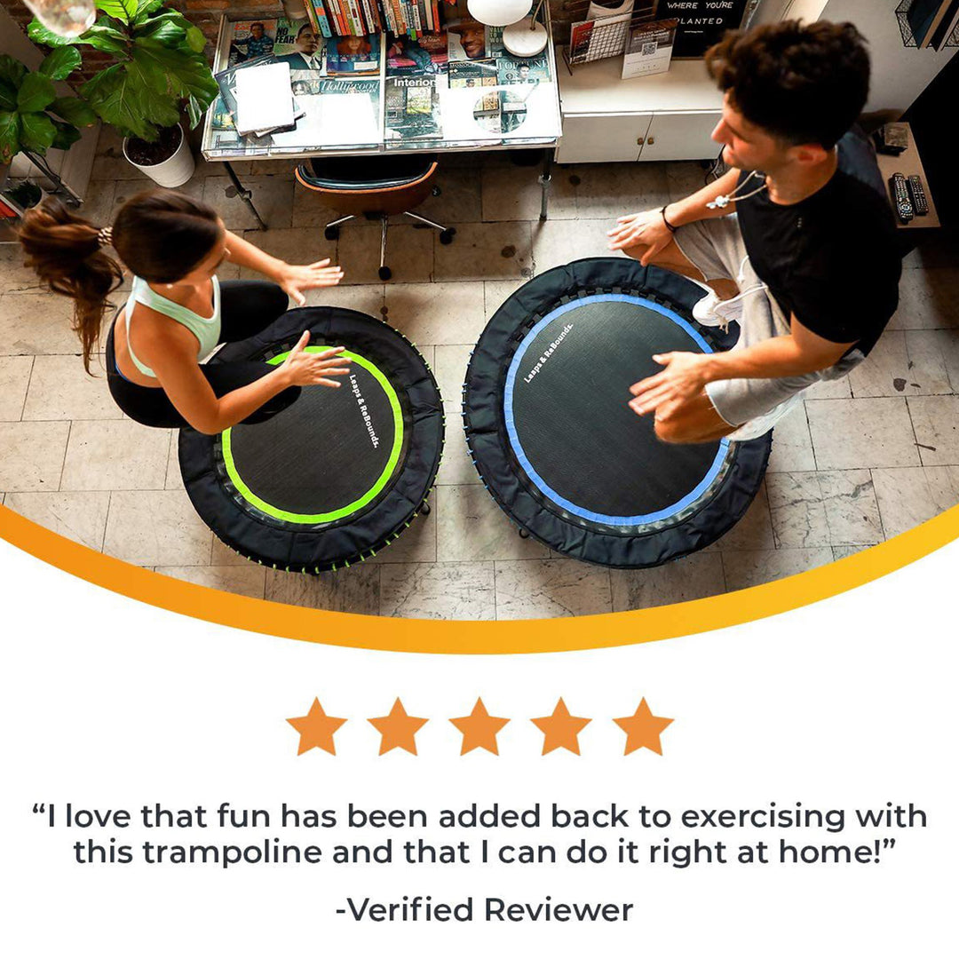 LEAPS & REBOUNDS 40" Adjustable Stability Bar w/ 40" Fitness Trampoline, Green - VMInnovations